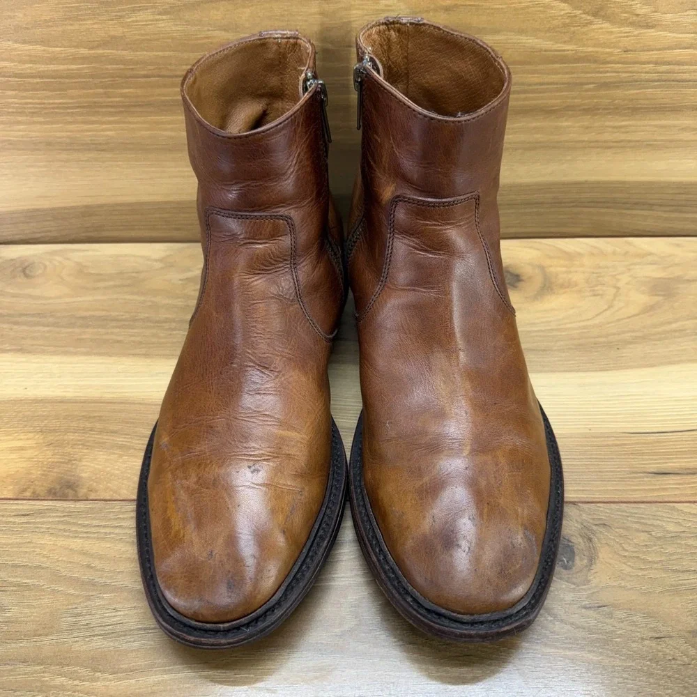 FRYE Paul Inside Zip Ankle Boots Mens 7.5 D Cognac Leather Business Casual